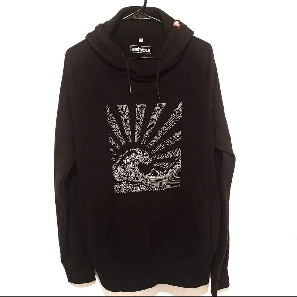 Shibui Boards Great Wave Sunset Black Surf / Skate Hoodie Pullover Mens XL
